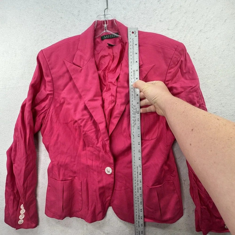 Ralph‎ Lauren Blazer Jacket Womens Fitted 12/14 100% Silk Designer Hot Pink Glam